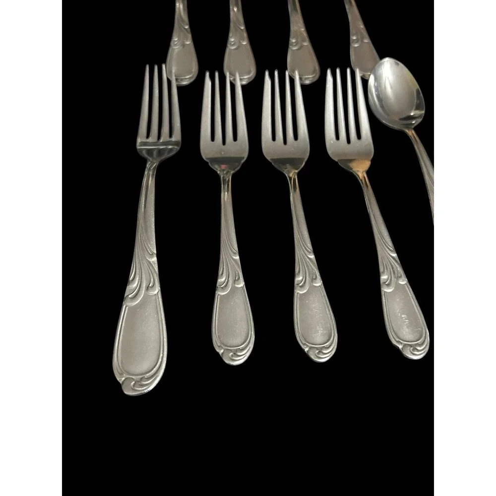 Vintage Farberware China Stainless Flatware Replacement Lot 9 Piece Scroll Motif